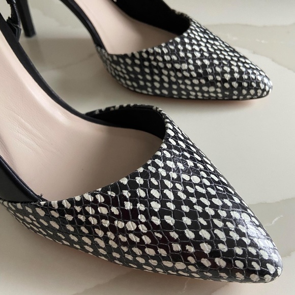 COLE HAAN Highline Black White Snake Print Leather Pointed Toe Slingback Pumps - Picture 3 of 10